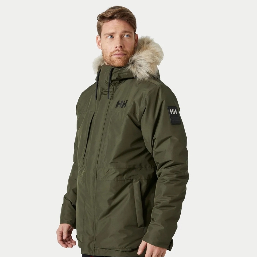Helly Hansen Olive Green Ski Parka with Faux Fur Trim